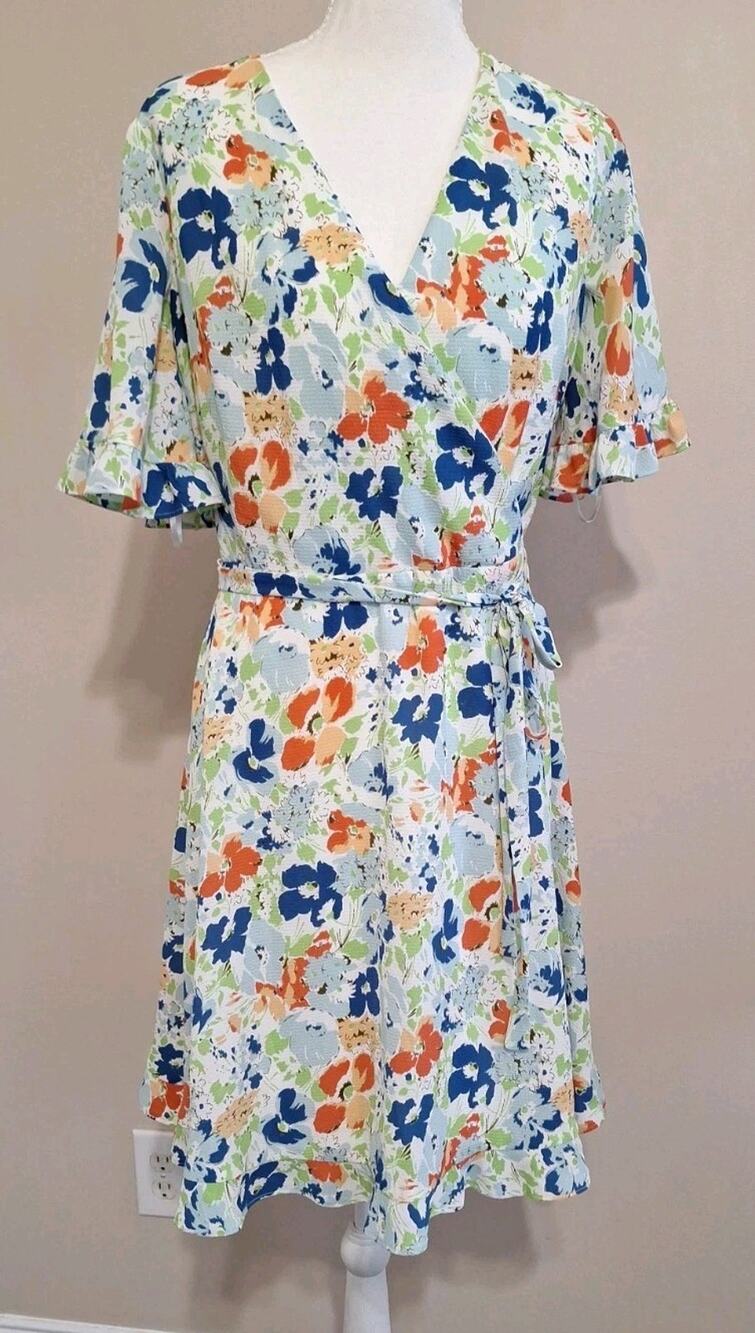 Lauren Ralph Lauren BLACK LABEL Wrap Bodice Flare Skirt Floral Dress Size 4